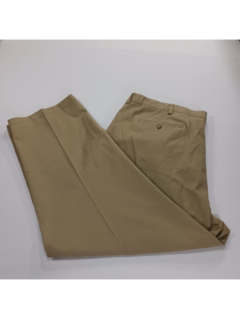 LL Bean Comfort Waist Pleated Chino Pants Men's (46x30) Dark Khaki Cotton 238076